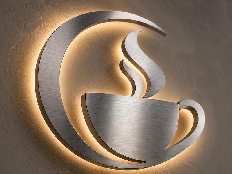 Stainless steel halo lit letters for cafe logo sign