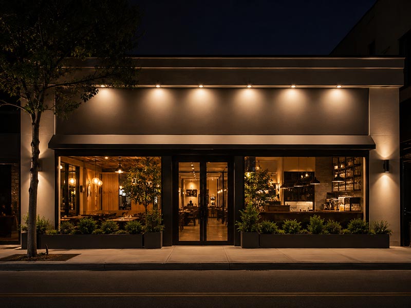Restaurant storefront LED sign visibility with front-lit channel letters
