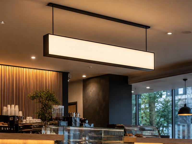 Suspended ceiling mounted cafe light box