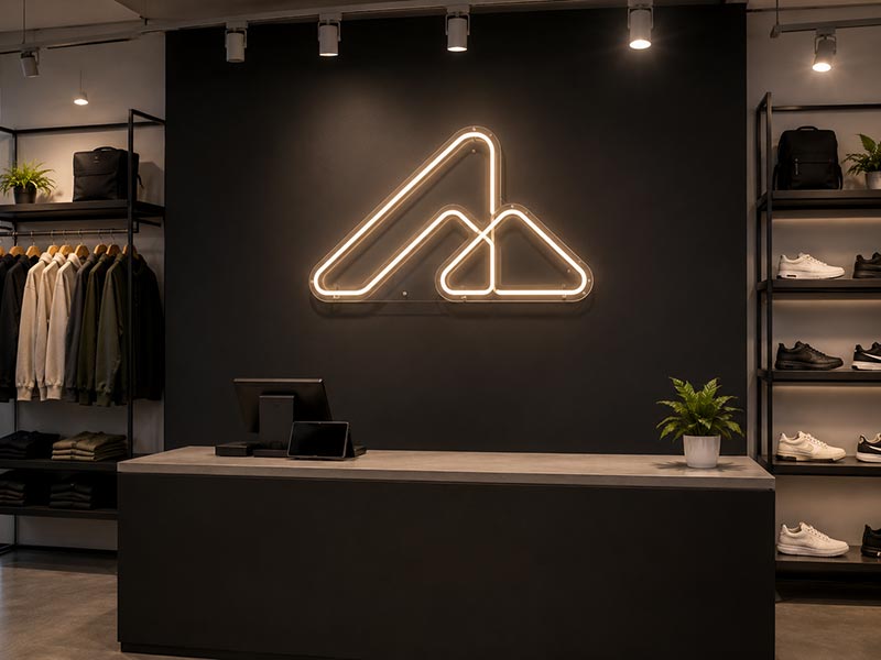 Custom LED neon logo sign for Toronto retail chain brand wall