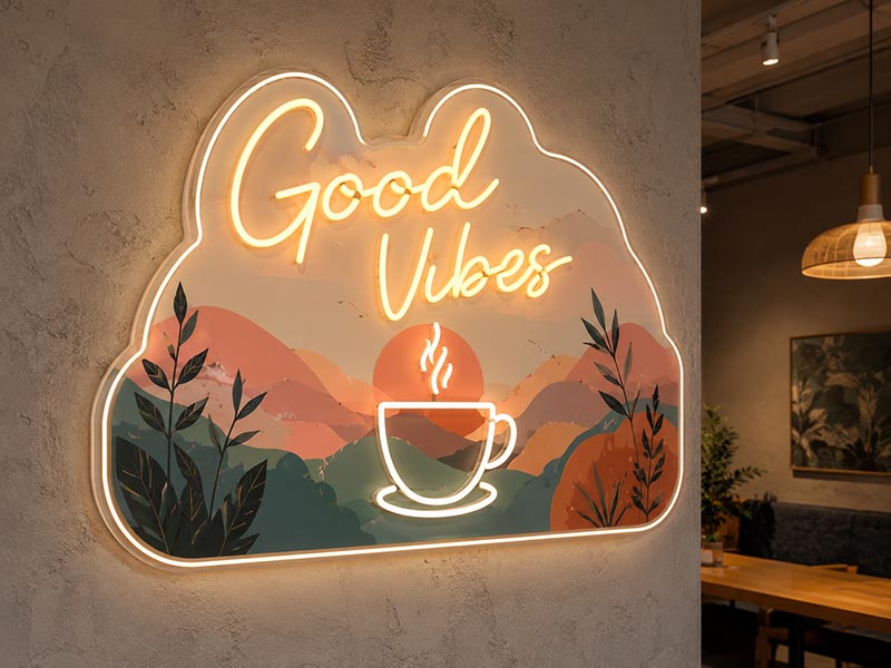 UV printed LED neon sign with acrylic backing and neon outline