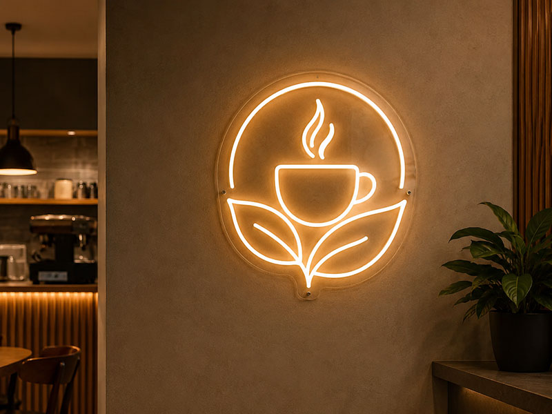 Wall mounted LED neon logo sign for coffee shop