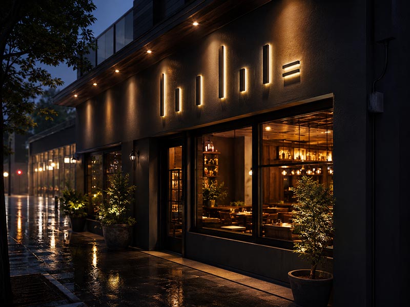 Waterproof outdoor restaurant LED sign after rain