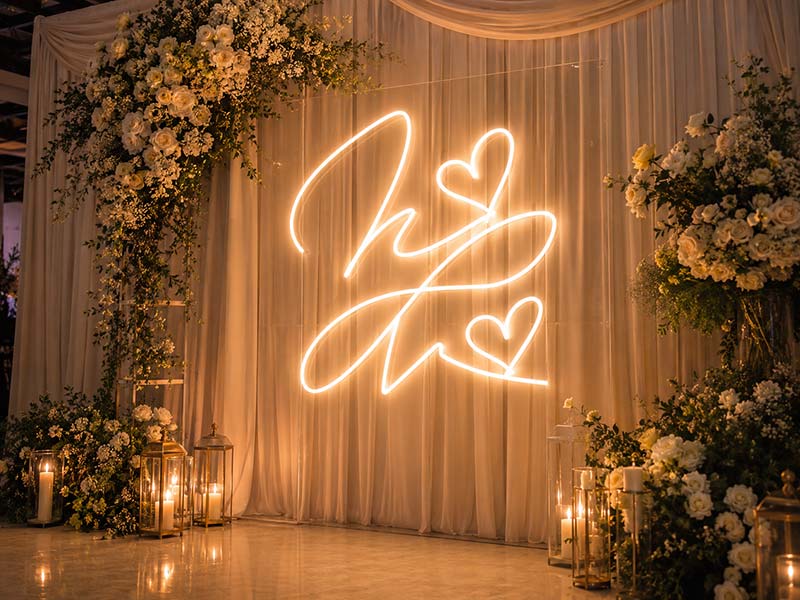 Personalized LED neon text sign for wedding and party backdrop