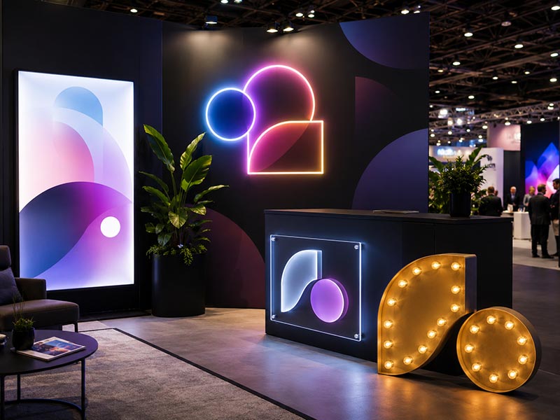 Different types of LED signs for event booths, pop-up stores, and branded displays