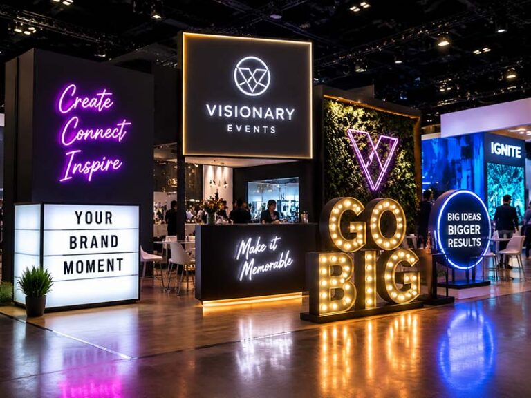 Custom LED signs for event companies including neon signs, light boxes, and event logo signage