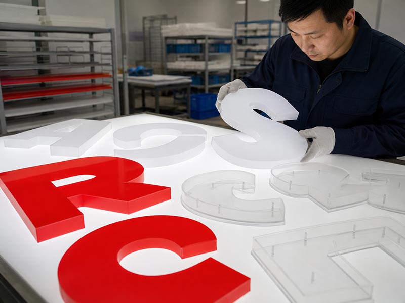 Acrylic faces being manufactured and fitted to illuminated channel letters