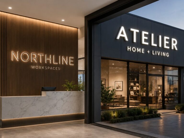 Indoor reception acrylic channel letters compared with outdoor storefront channel letters