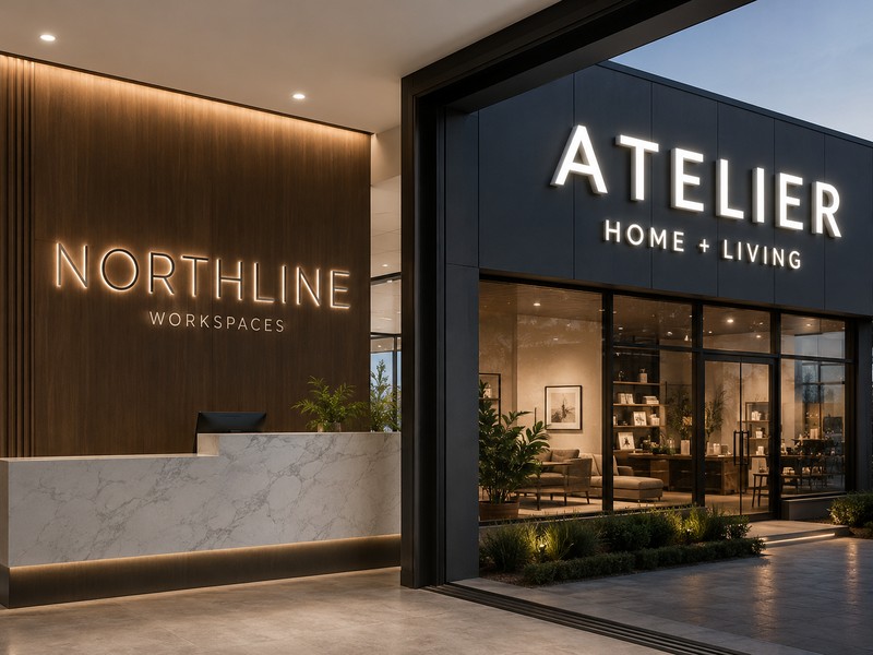 Indoor reception acrylic channel letters compared with outdoor storefront channel letters