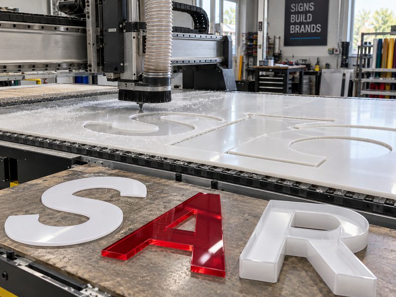 CNC cutting and forming acrylic faces for custom channel letters