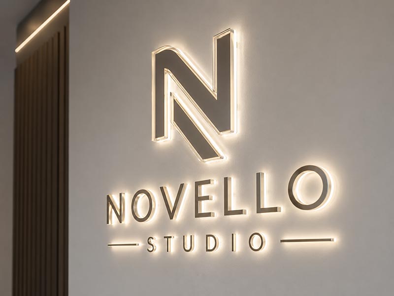Close-up of Acrylic LED logo sign highlighting material and glow