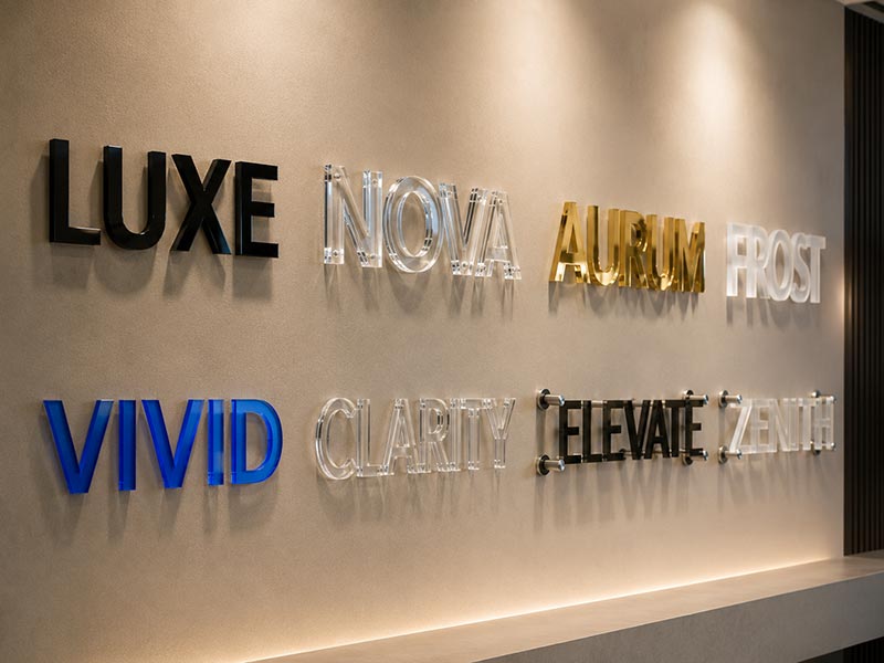 Flat layered mirrored and spacer-mounted acrylic letter styles