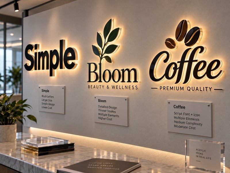 Acrylic logo sign size and design complexity affecting fabrication cost