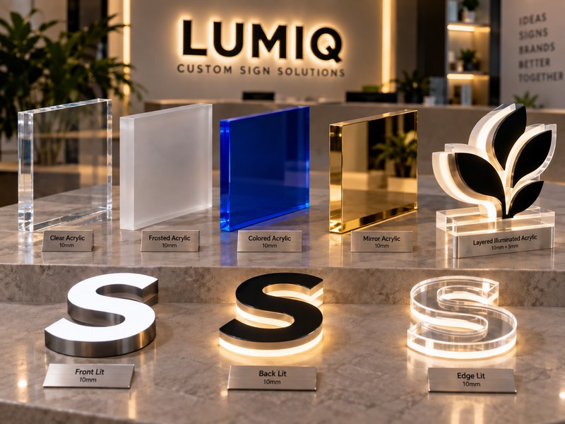 Acrylic materials thickness finishes and LED lighting options affecting sign cost