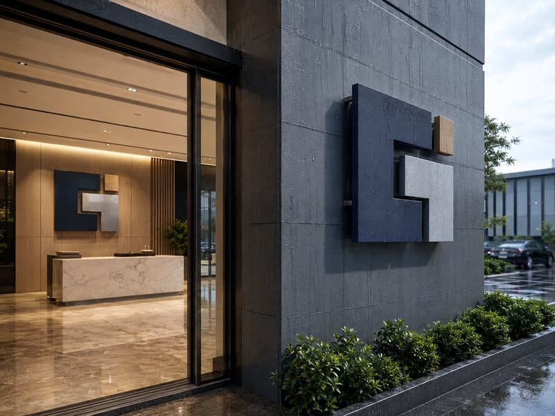 Acrylic and PVC dimensional letters shown in indoor and outdoor commercial installation environments.