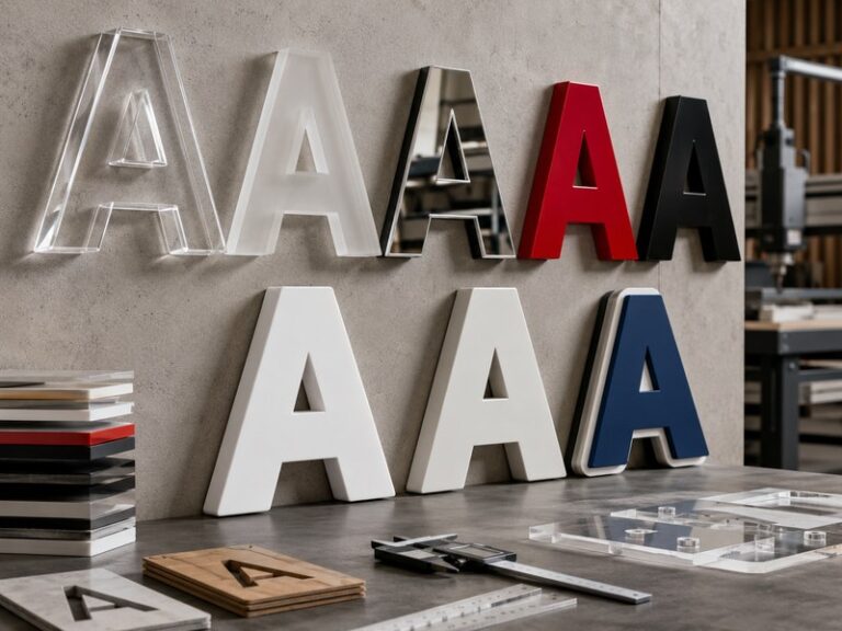 Acrylic letters and PVC dimensional letters compared by finish, thickness, and material appearance.