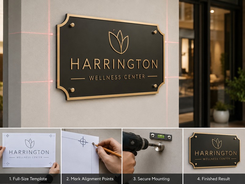 Proper sign installation with template alignment and secure mounting
