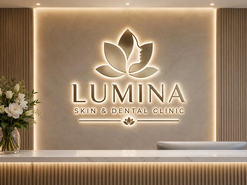 Backlit acrylic logo sign for medical clinic reception wall