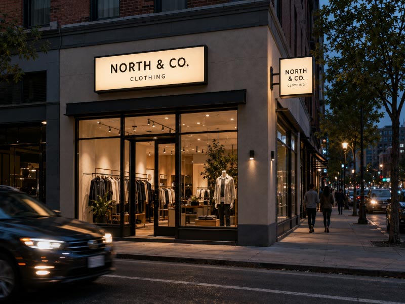 Choosing between a blade sign and wall light box for a storefront project