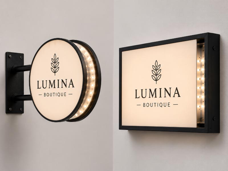 Blade sign and wall light box structure comparison for storefront projects