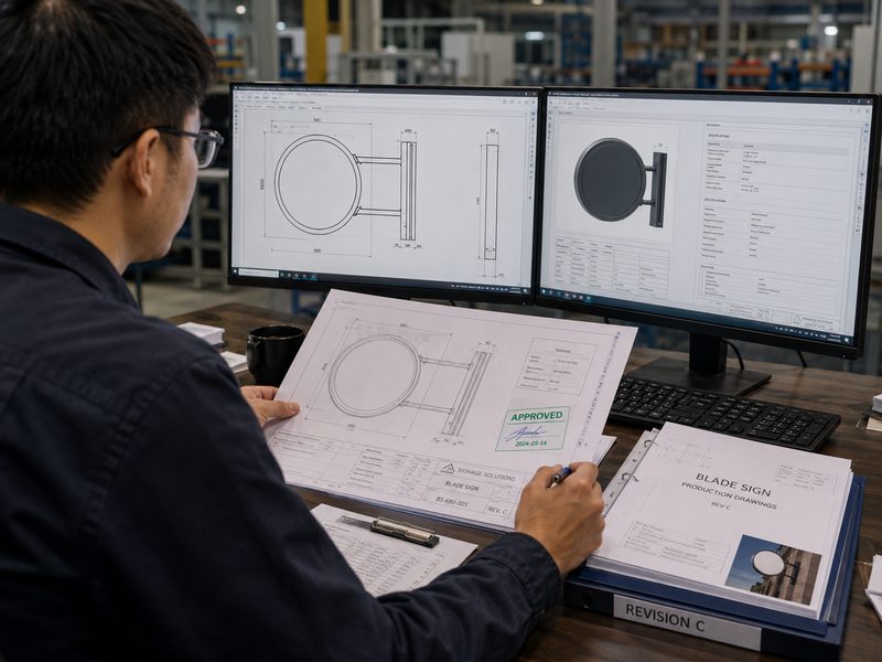Blade sign production drawing approval