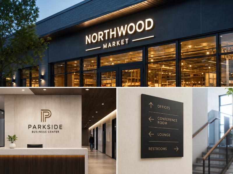 Custom signs selected for different commercial business scenes