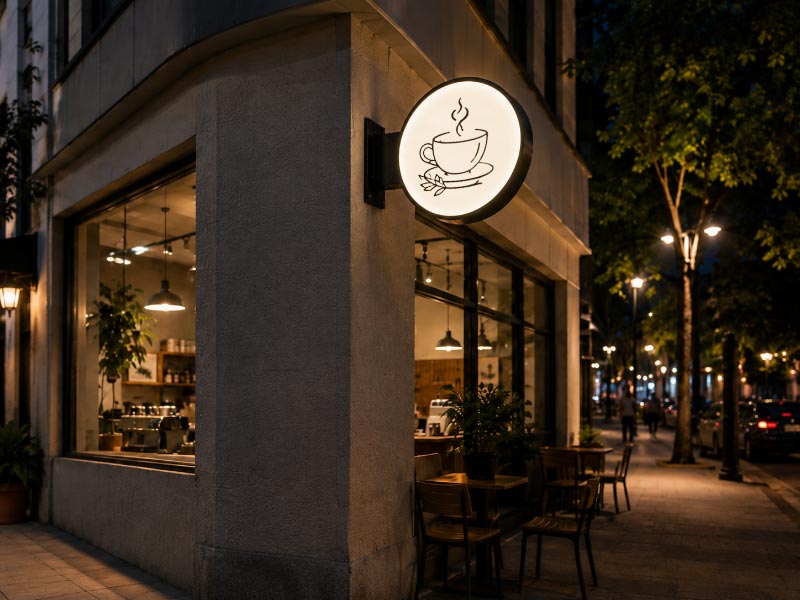 Café corner blade sign case