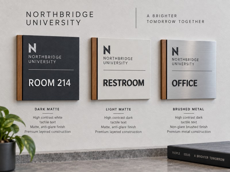 Accessible campus sign contrast and finish options