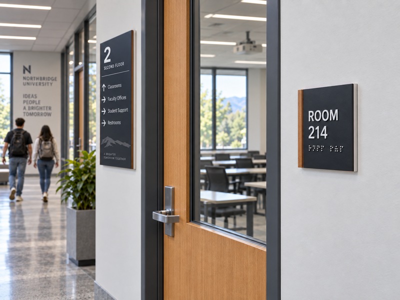 Accessible campus room sign mounting location