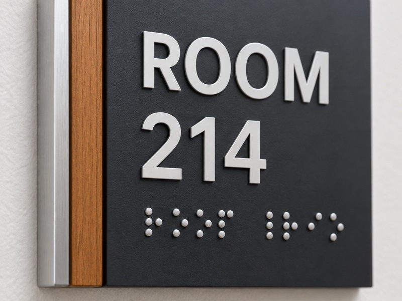 Braille information on campus room signage