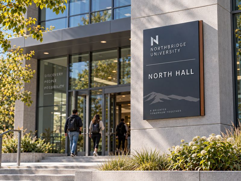 Campus building identification sign