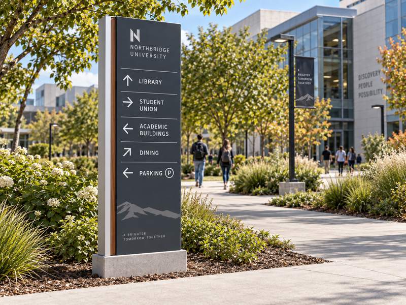 Campus pedestrian directional sign