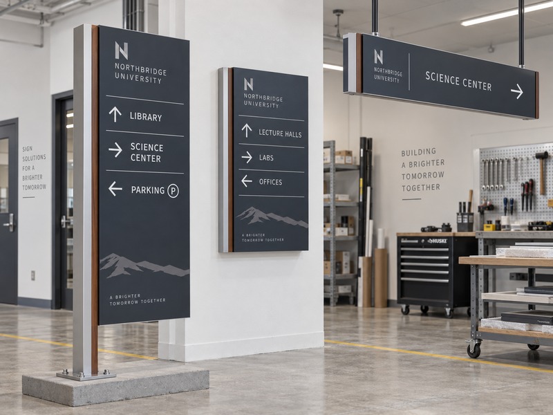 Campus wayfinding sign mounting structures