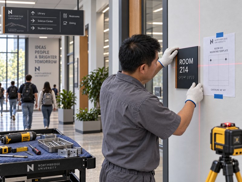 Campus wayfinding project review with drawings samples and finished signage