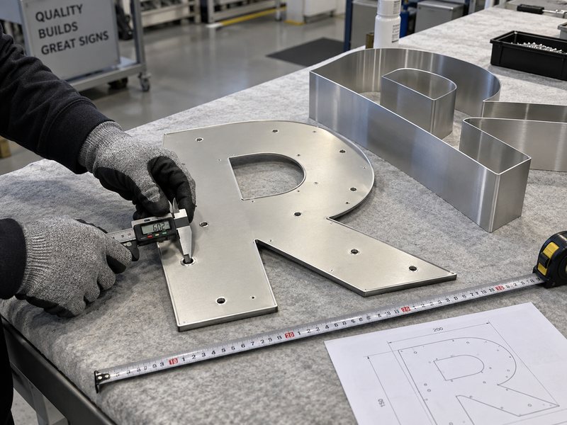 Quality inspection of channel letter back dimensions holes and return fit