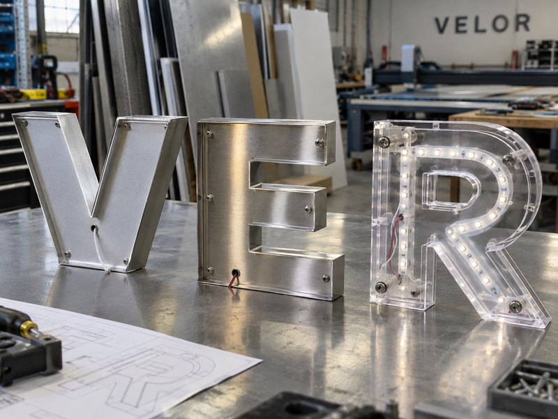Aluminum stainless steel and acrylic materials used for channel letter backs