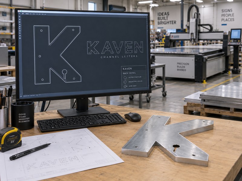 Channel letter back production file prepared from approved digital geometry
