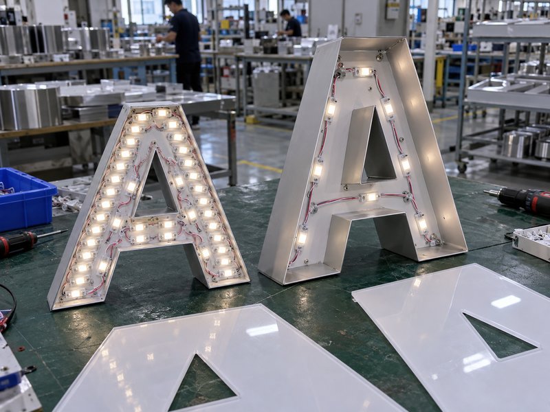 Shallow and deep channel letters showing how depth changes LED module spacing