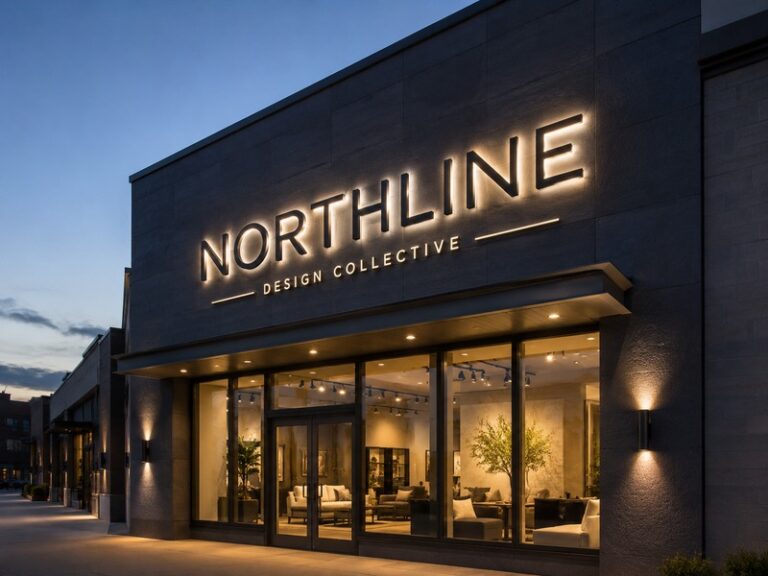 Modern trimless and halo-lit channel letters on a premium commercial storefront at dusk