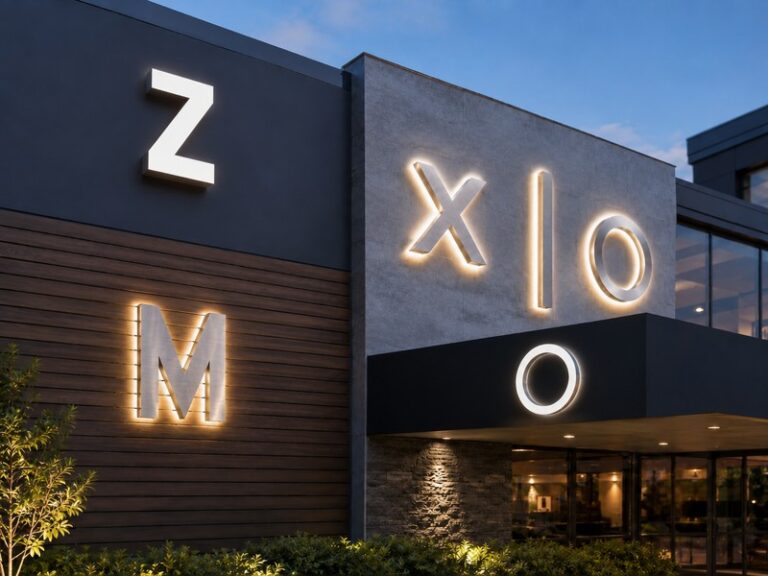 Modern channel letter design trends featuring trimless, halo-lit, dual-lit, and side-lit commercial signs.
