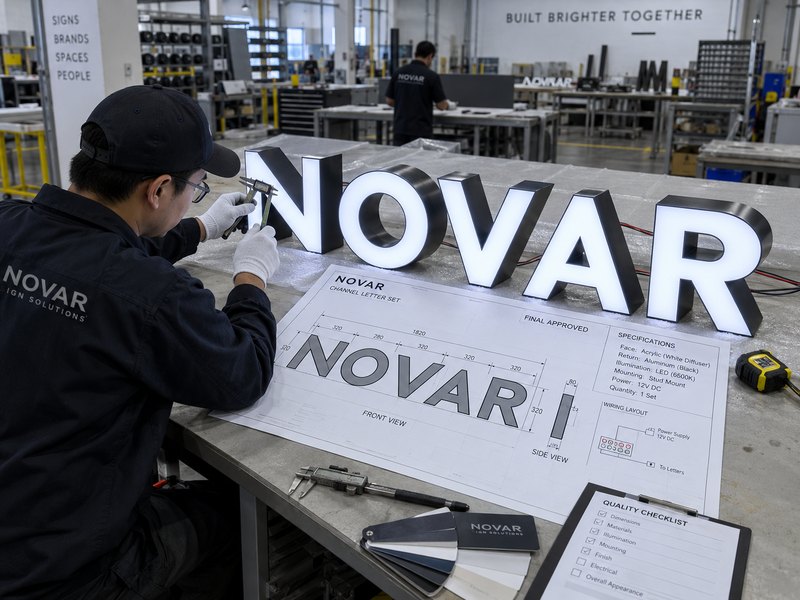 Channel letter QC preparation using approved production drawings and specifications