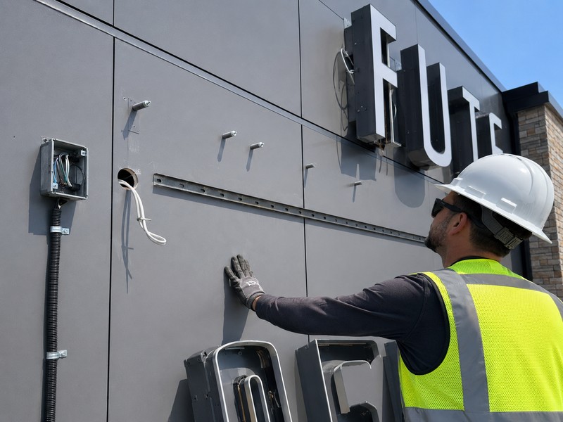 Inspecting wall, wiring and mounting conditions before channel letter installation