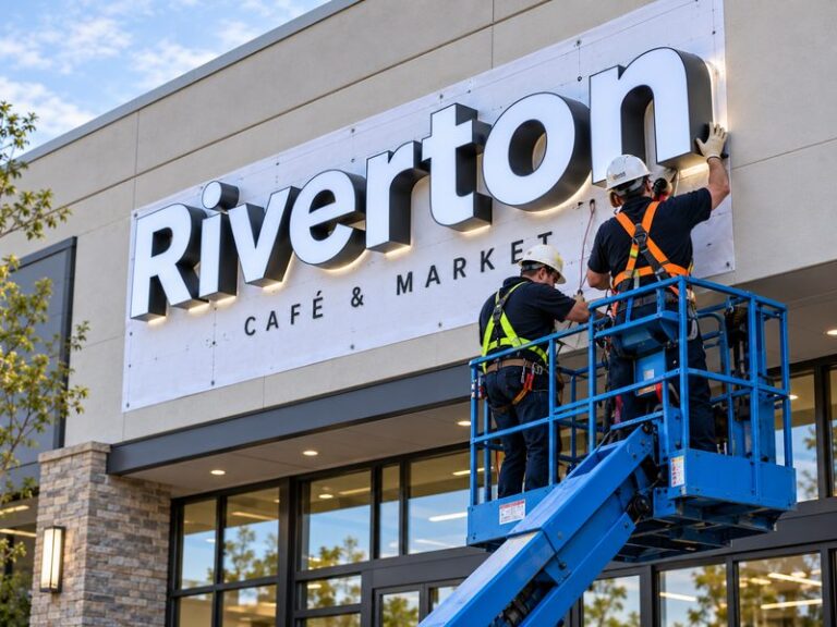 Professional channel letter installation on a commercial storefront