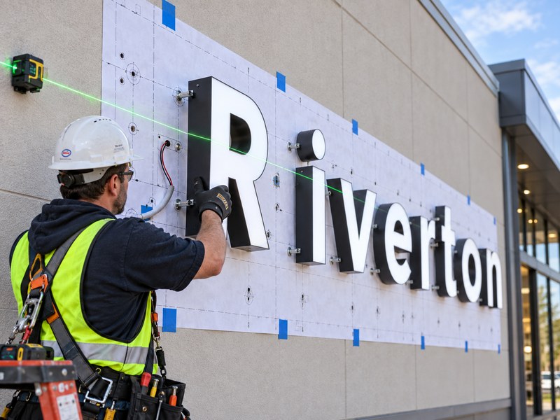 Step-by-step channel letter installation using a full-size mounting template