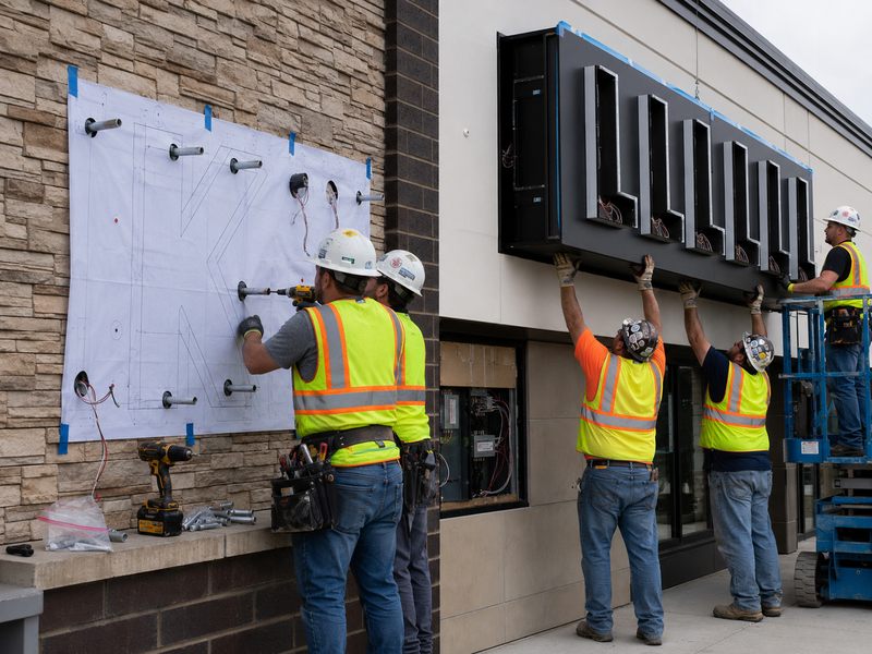 Installation and wiring comparison between individually mounted channel letters and backboard signs