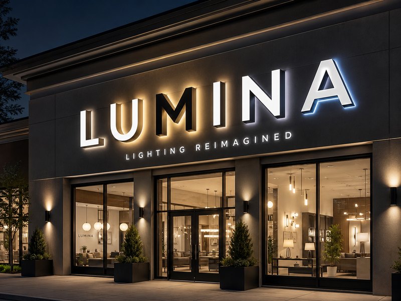 Front-lit and halo-lit channel letters with subtle illuminated side edges at night