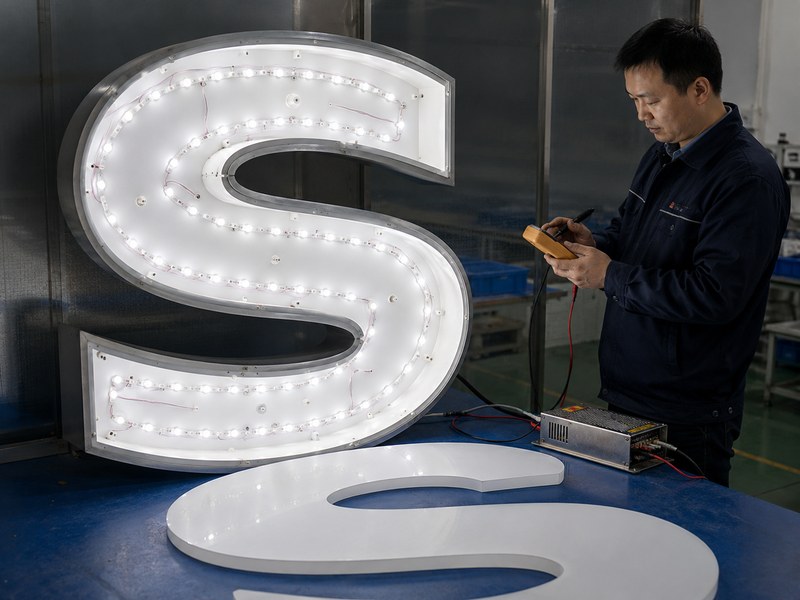 LED lighting, wiring, and power system inside a channel letter
