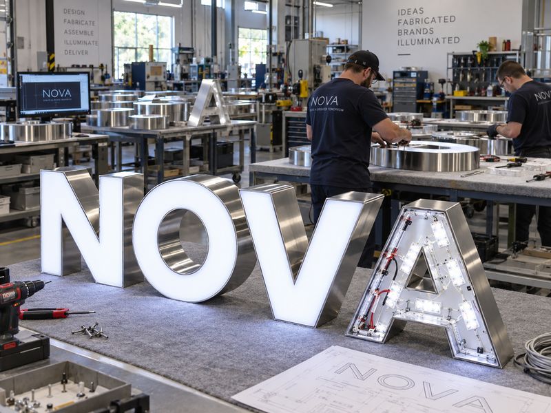Channel letter manufacturing process in a professional sign factory