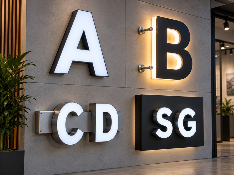 Flush, stud, raceway and backboard channel letter mounting methods