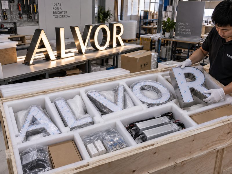Export packaging inspection for protected channel letters before international shipping